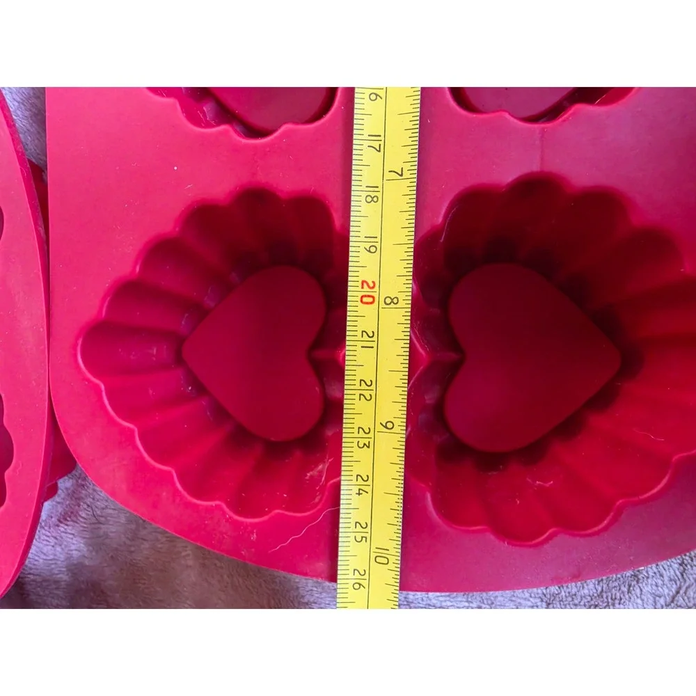 Red Heart Silicone Baking Molds Set of 3 Fluted Cupcake Muffin Trays Valentine